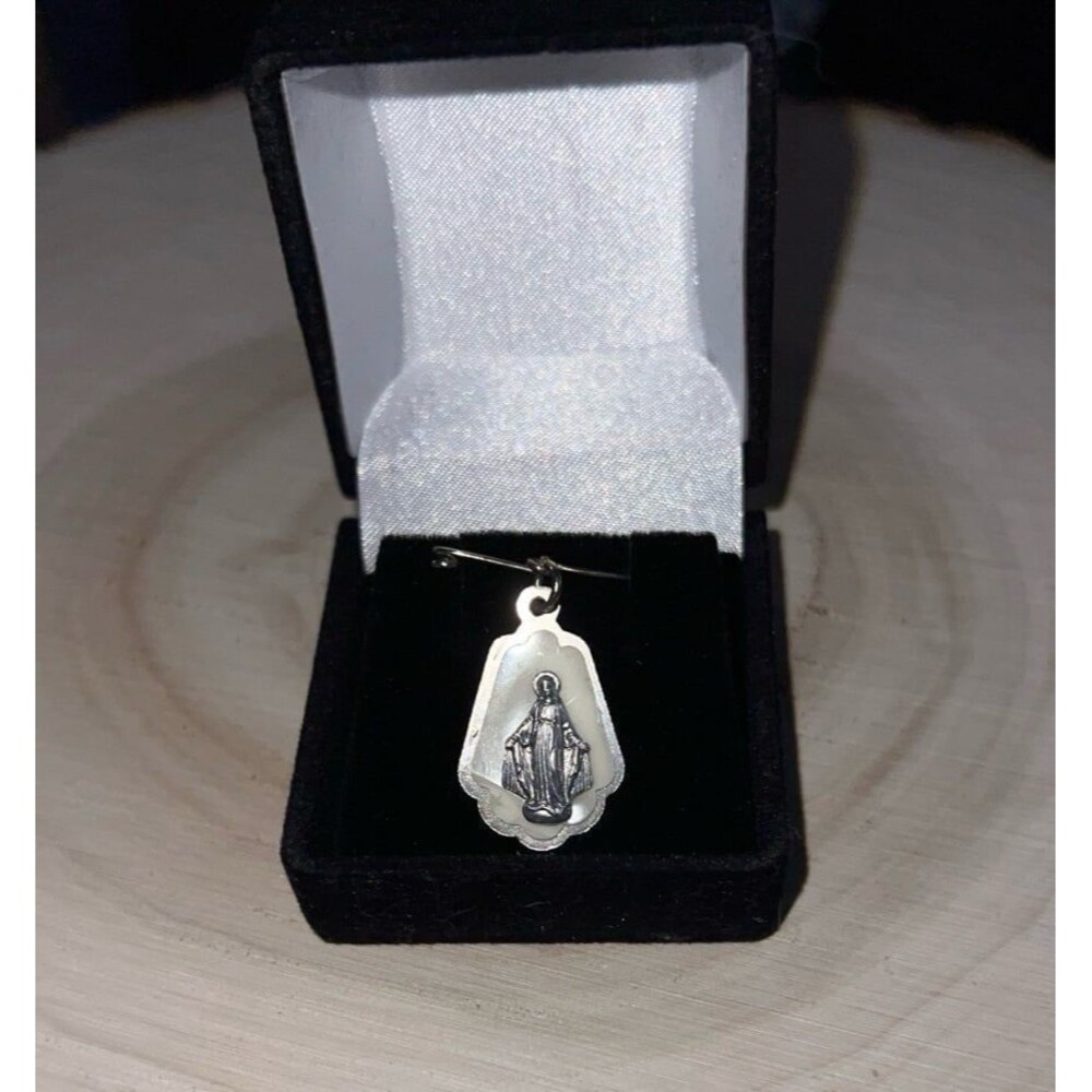 Vintage Mother of Pearl Mother Mary Brooch Sterling silver stamped Italy